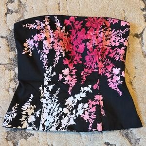 White House Black Market Pink and Black Floral Top